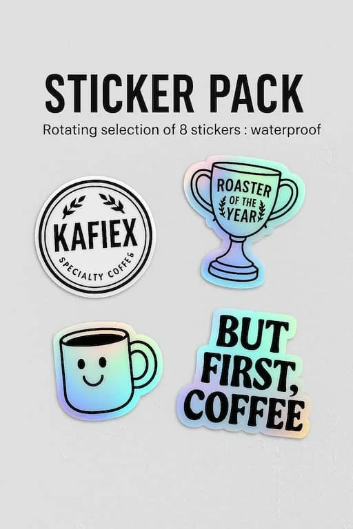 Kafiex Rotating Sticker Pack | Holographic & Vinyl Coffee Stickers ...