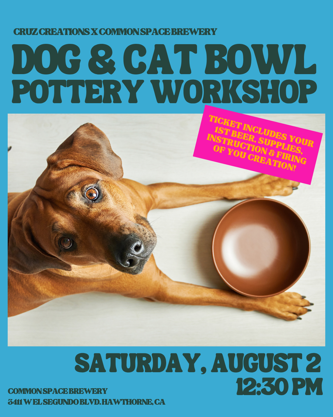 Dog and Cat Bowl Pottery Workshop with Cruz Creations