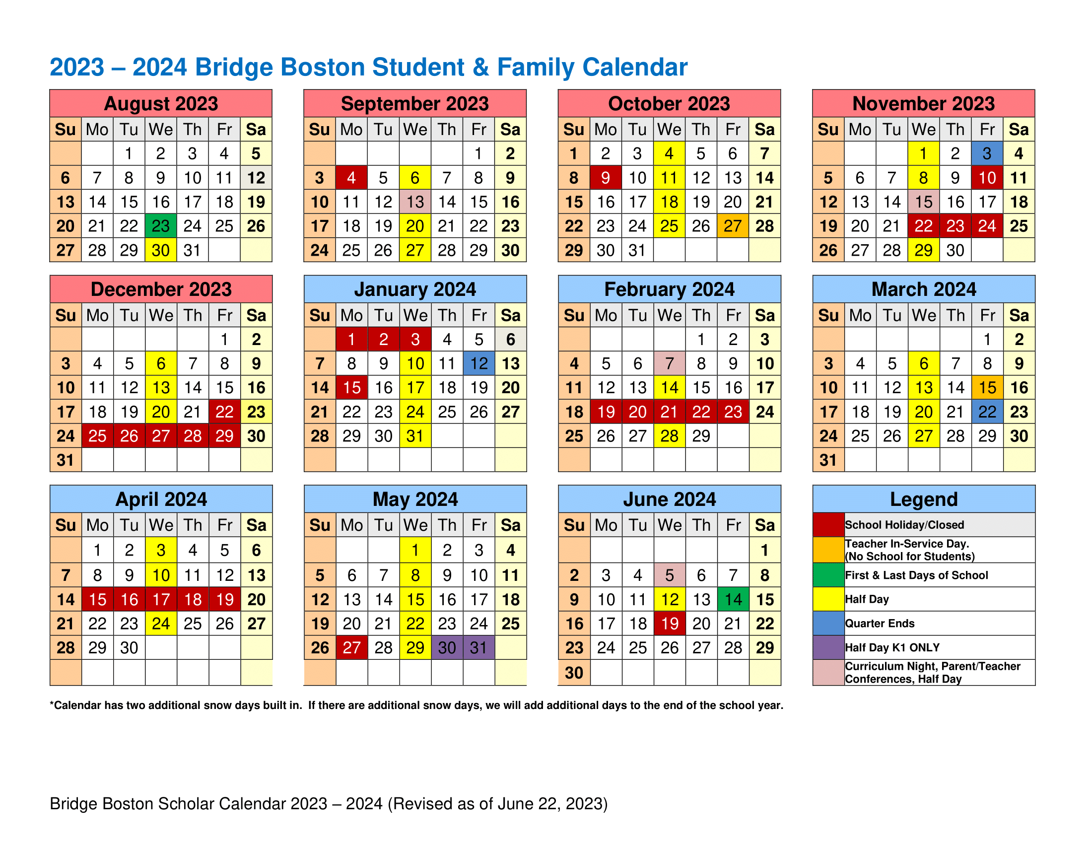 Calendar — Bridge Boston Charter School