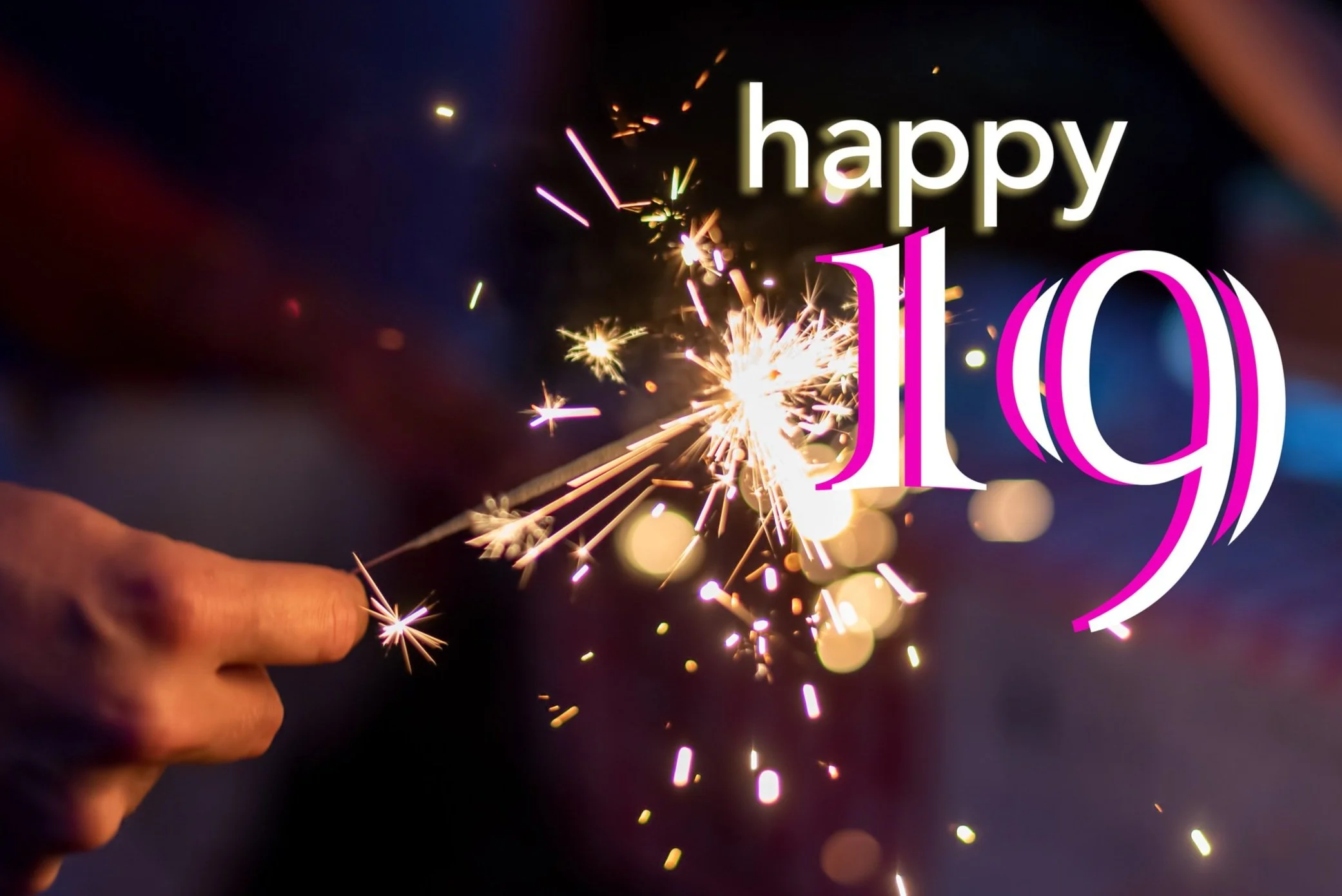 a sparkler with the text "happy 19"