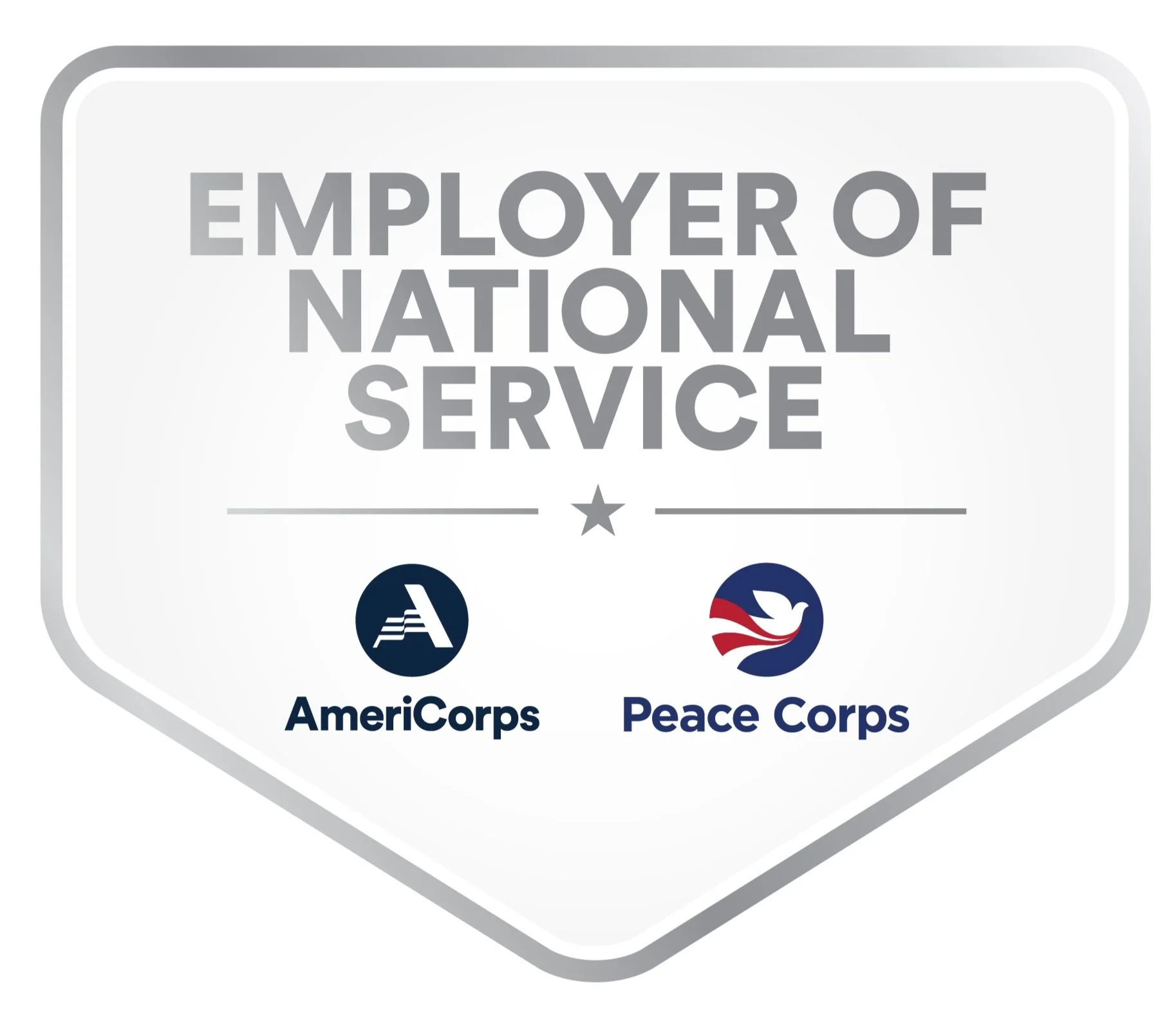 Silver Employer of National Service medal with AmeriCorps and Peace Corps badges