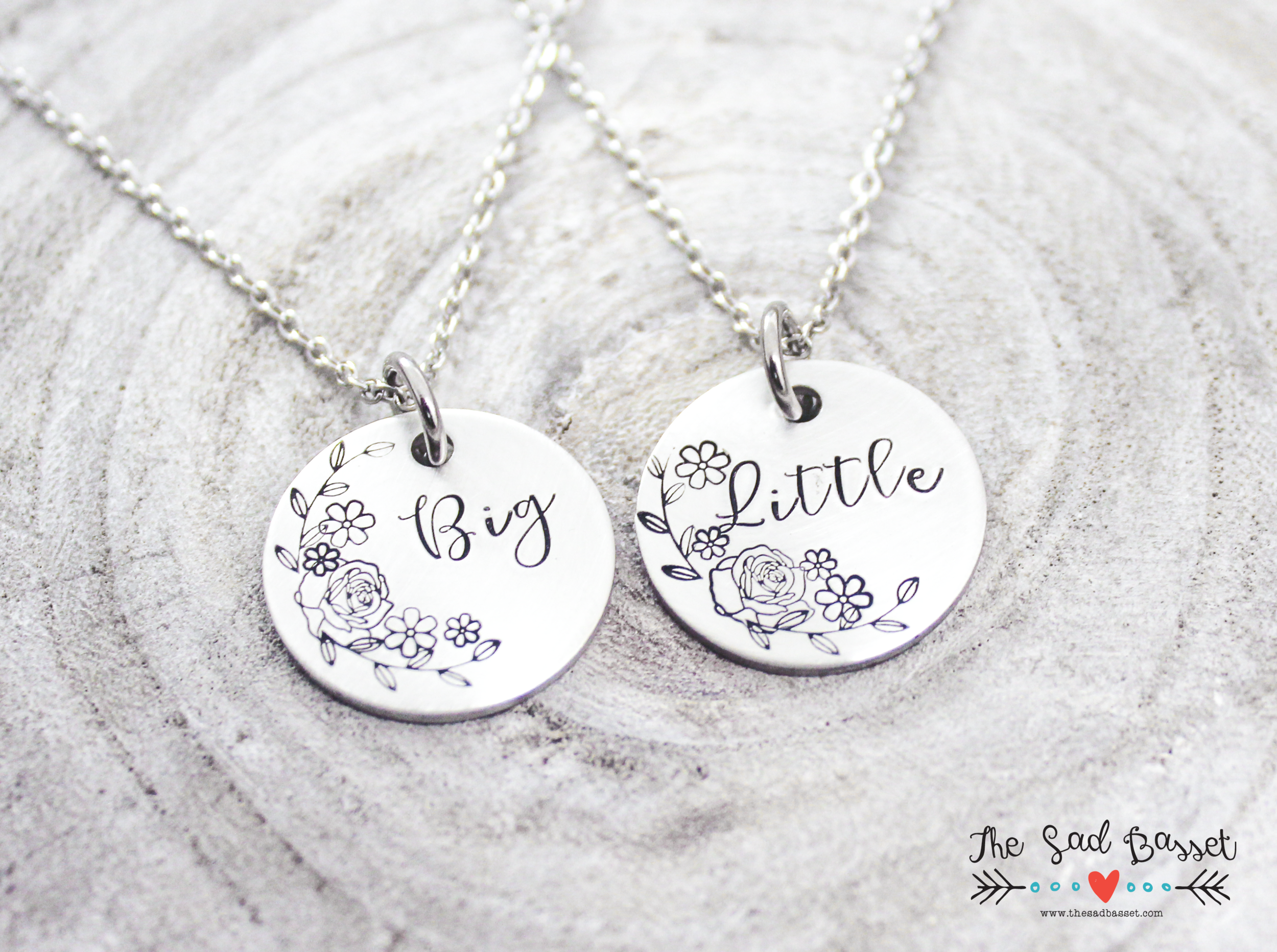 Big & Little Hand Stamped Necklace Set