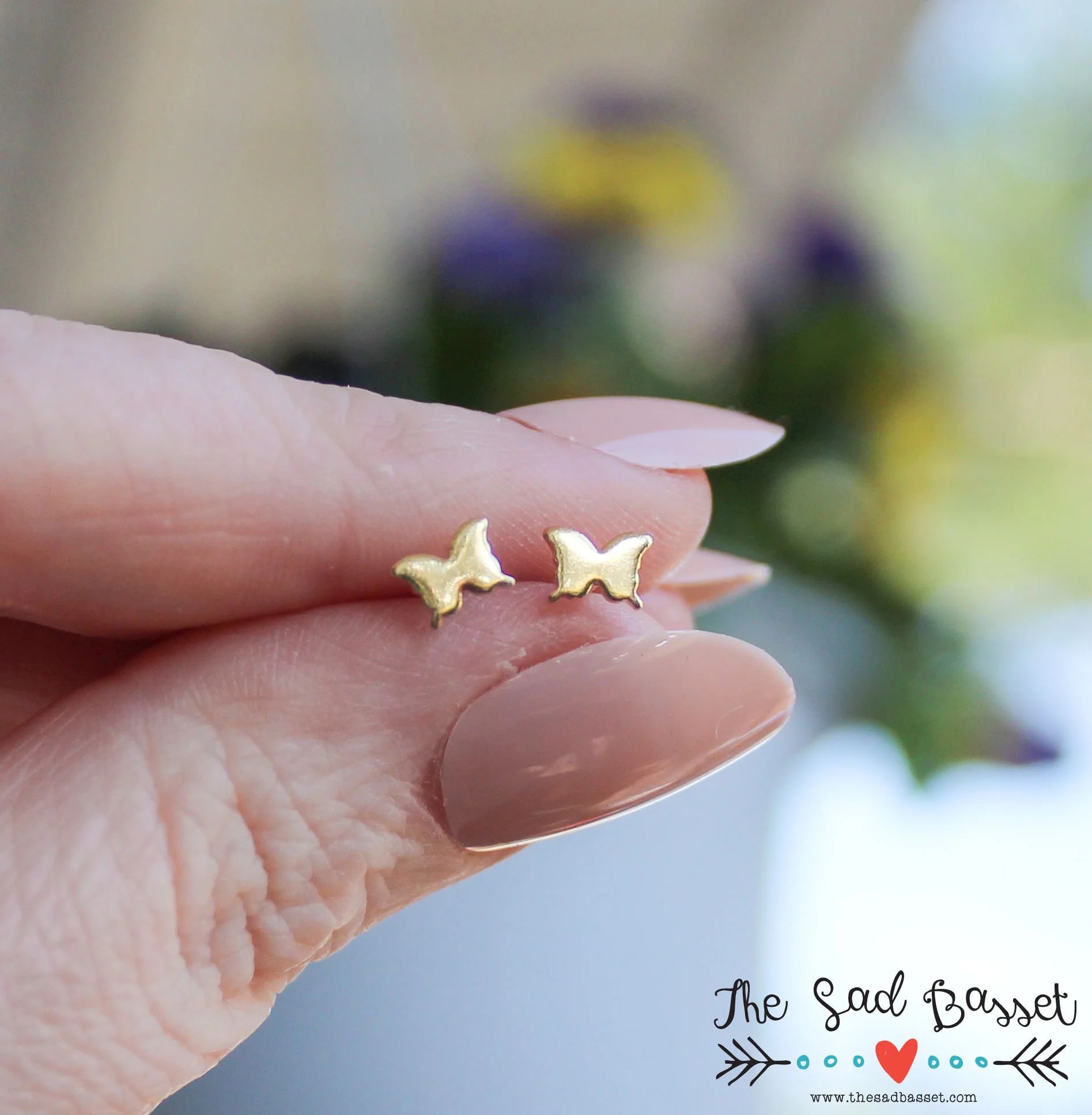 Tiny Brass Butterfly post earrings