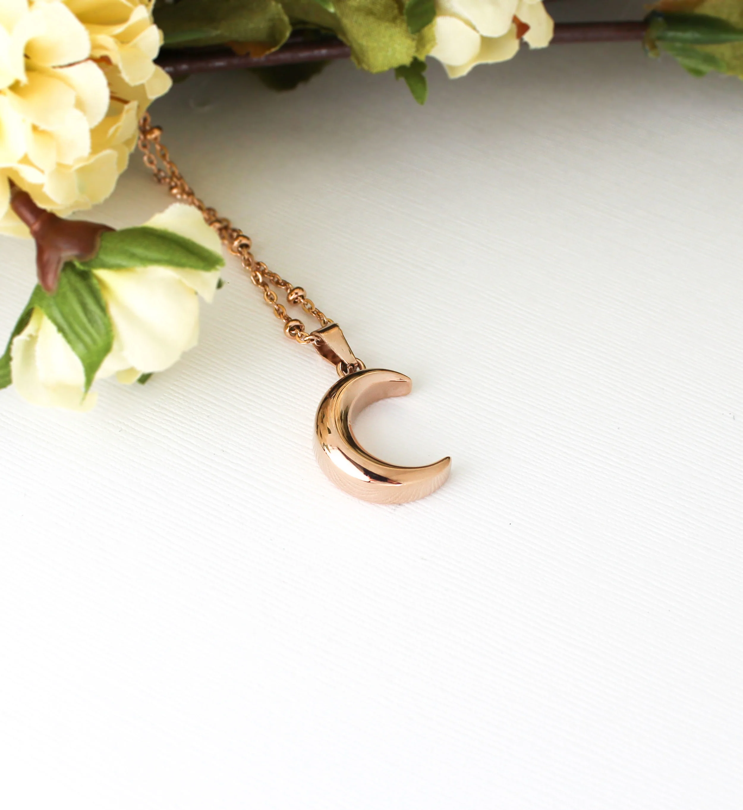 rose gold moon urn necklace