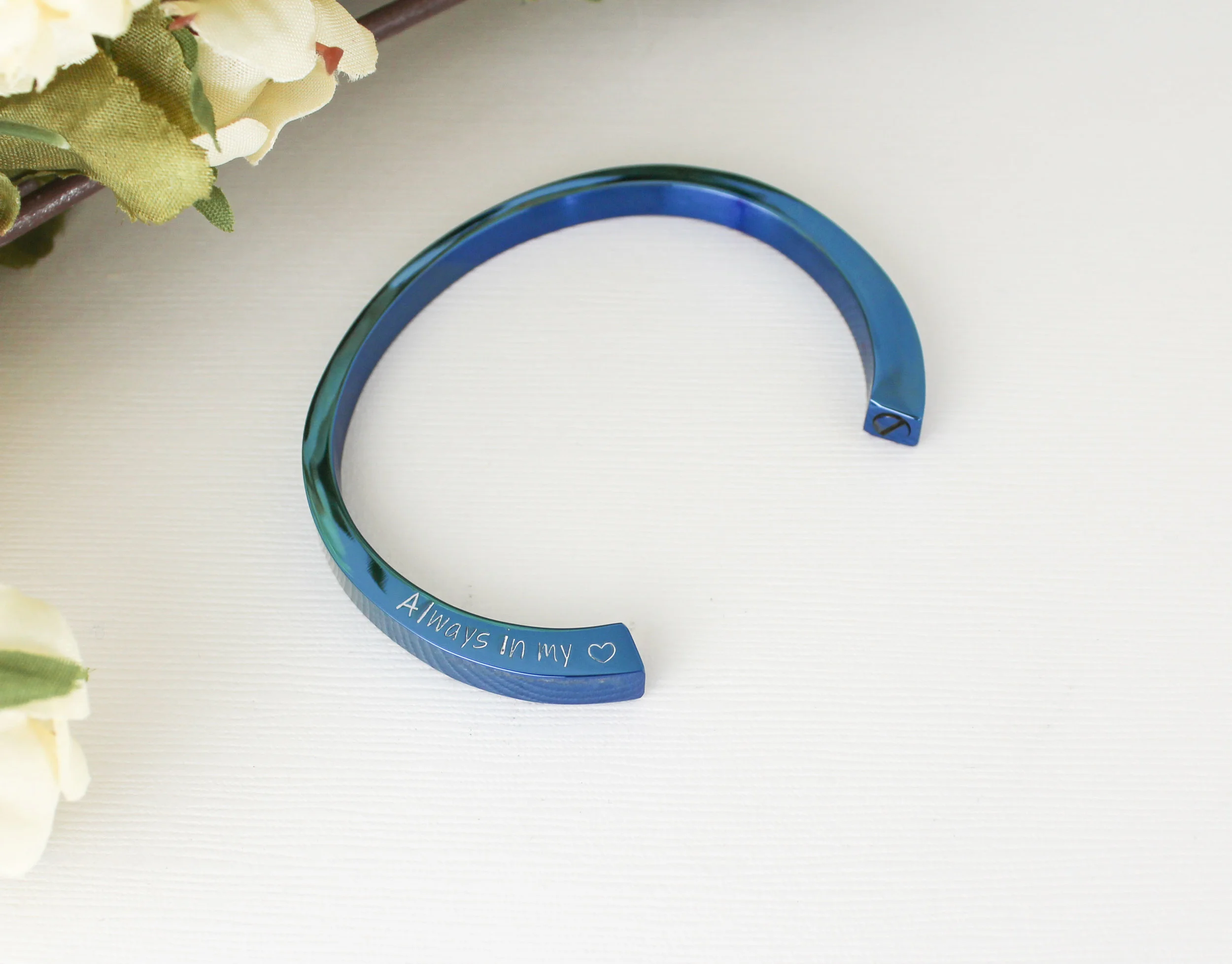 personalized blue urn cuff bracelet