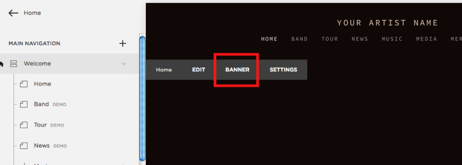 Roll your mouse over the page (on the right of the screen) and you’ll see some options appear. Click on “Banner.”