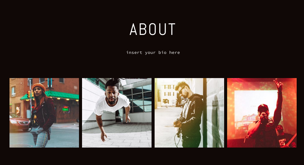 Here’s how the BIO section on our home page looks after replacing the old bio and adding our own photos.
