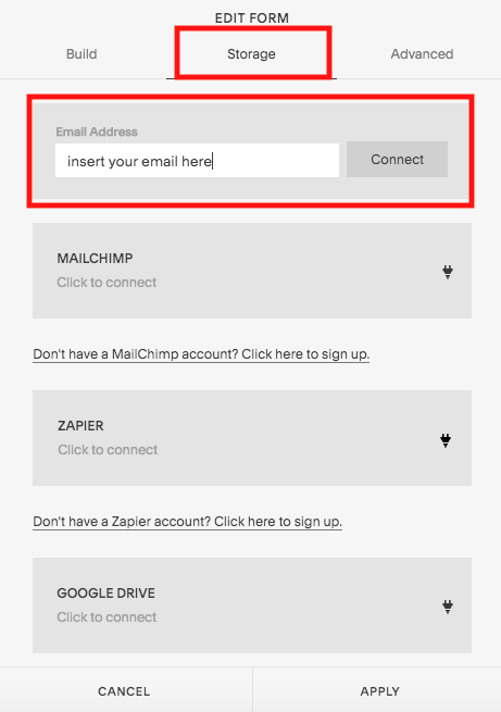 Add your email address so that the form submissions get sent to you.