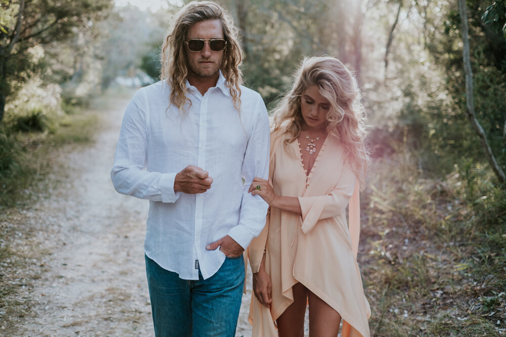 Love Story Preview of Model Ruby Tuesday and her fiancé professional surf photographer Ryan Heywood photographed by Van Middleton at The Byron at Byron