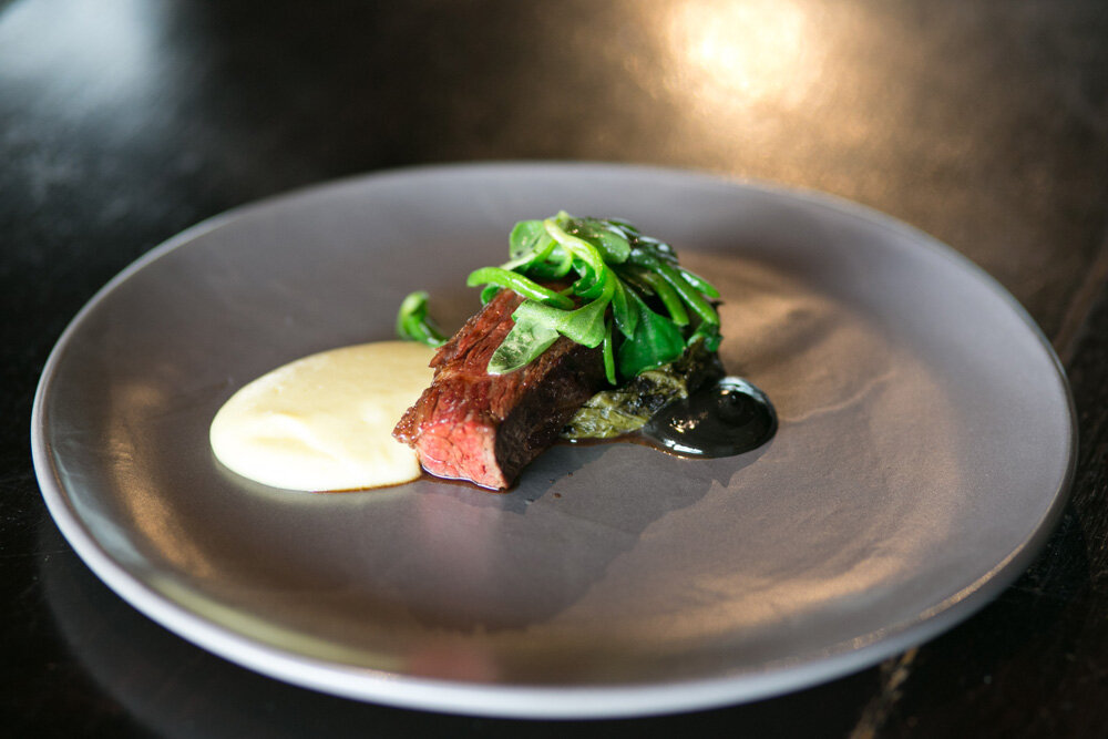 Course four - beef – pickled greens – black garlic – seaweed