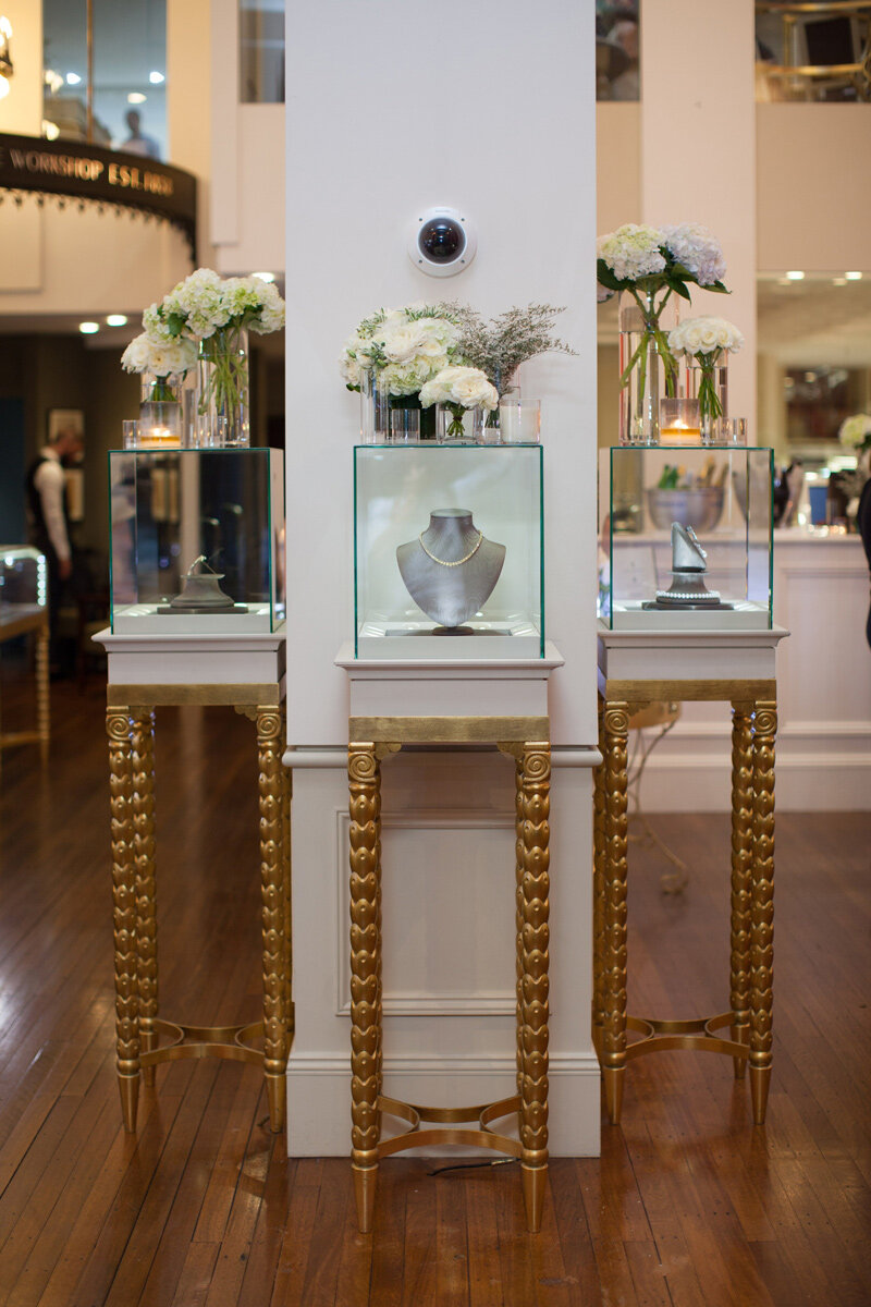 Fairfax &amp; Roberts Fine Jewellery on display with beautiful blooms by Something White Events