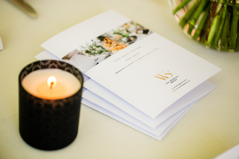 Styling details with Harrolds ‘Journey’ candle created specifically for the opening of the new Harrolds store at Pacific Fair and The Wedding Series brochure