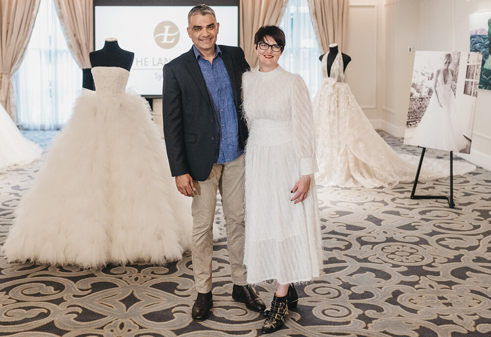 Chris and Helen Rodrigues with the Helen Rodrigues Bridal Installation