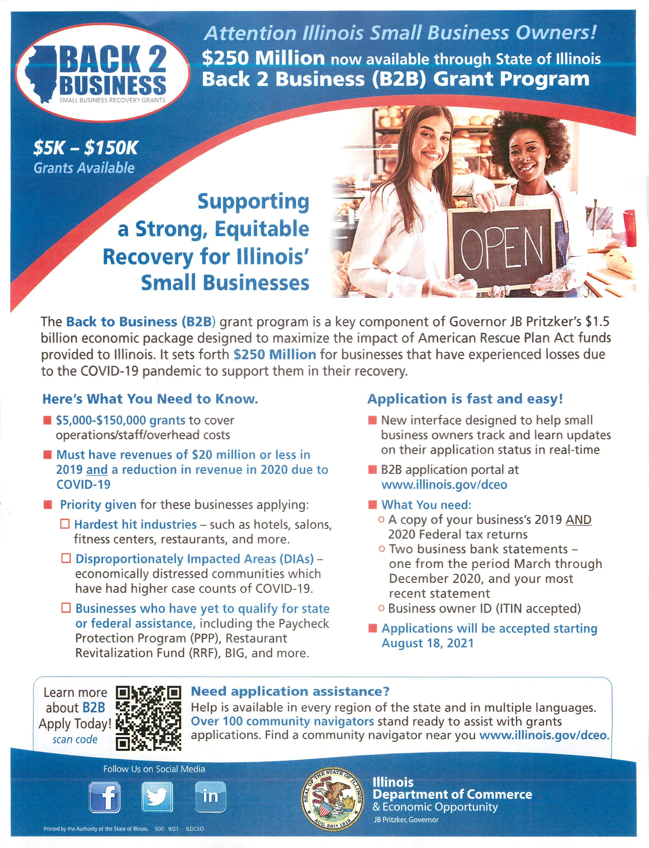 Illinois Department of Commerce Back 2 Business Grant Program