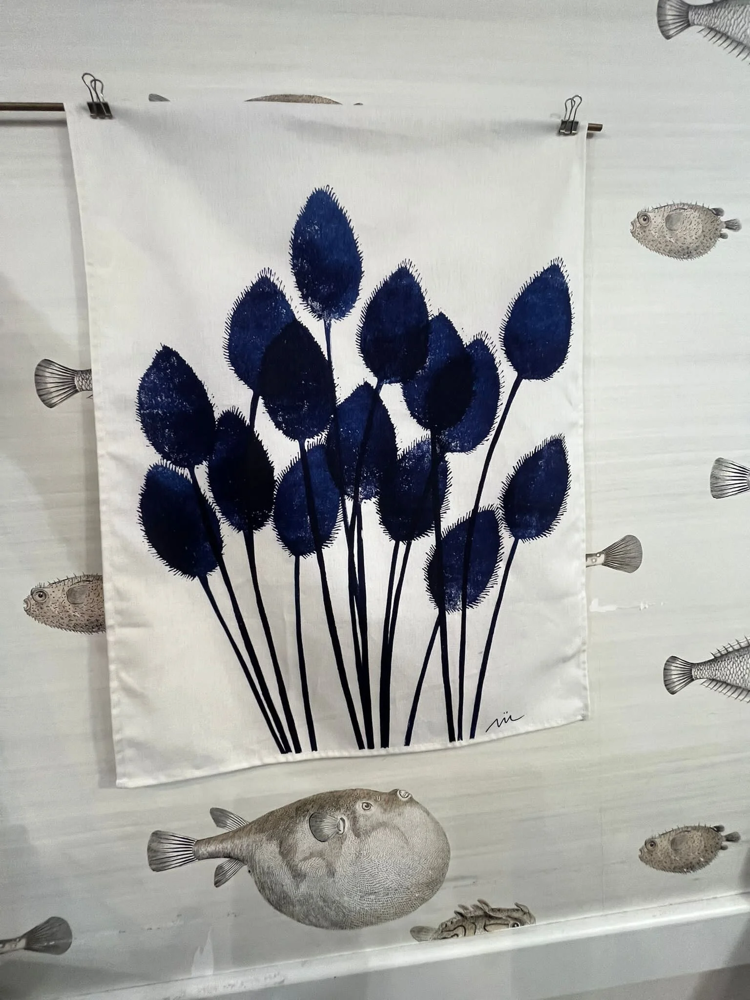 Torchon Chatons bleu de Prusse - Fabriqué en Bretagne