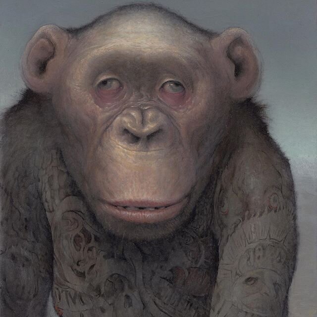 This little one will be on view this weekend as part of Beinart Gallery&rsquo;s Miniature Art Show. @beinartgallery #miniatureart #tinypainting #smallthings #bonobo #tattoos