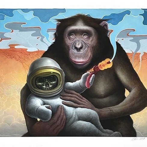 Trinity debuts at @houseofroulx today. Standard editions and hand embellished variants. #surrealism #lowbrow #popsurrealist #kunst #malerei #scifi #astronaut #bonobo #surreal