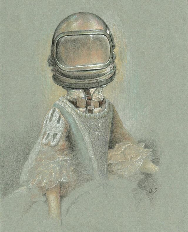 Destiny&rsquo;s Queen is being released today as part of Modern Eden&rsquo;s Artist of the Day project. This is a colored pencil sketch on toned archival paper. More at @moderneden 
#MEArtistoftheDay #coloredpencil #astronaut #vintagescifi #queen #dr