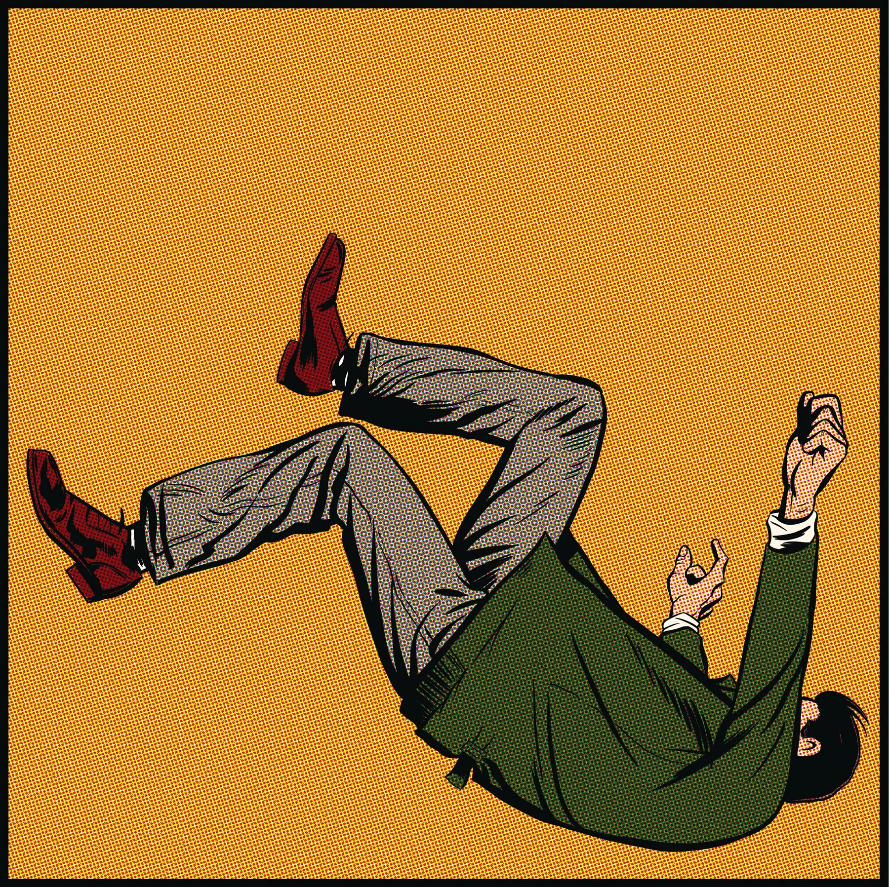 White Man In Green Jacket Falling (2024) 12” x 12”