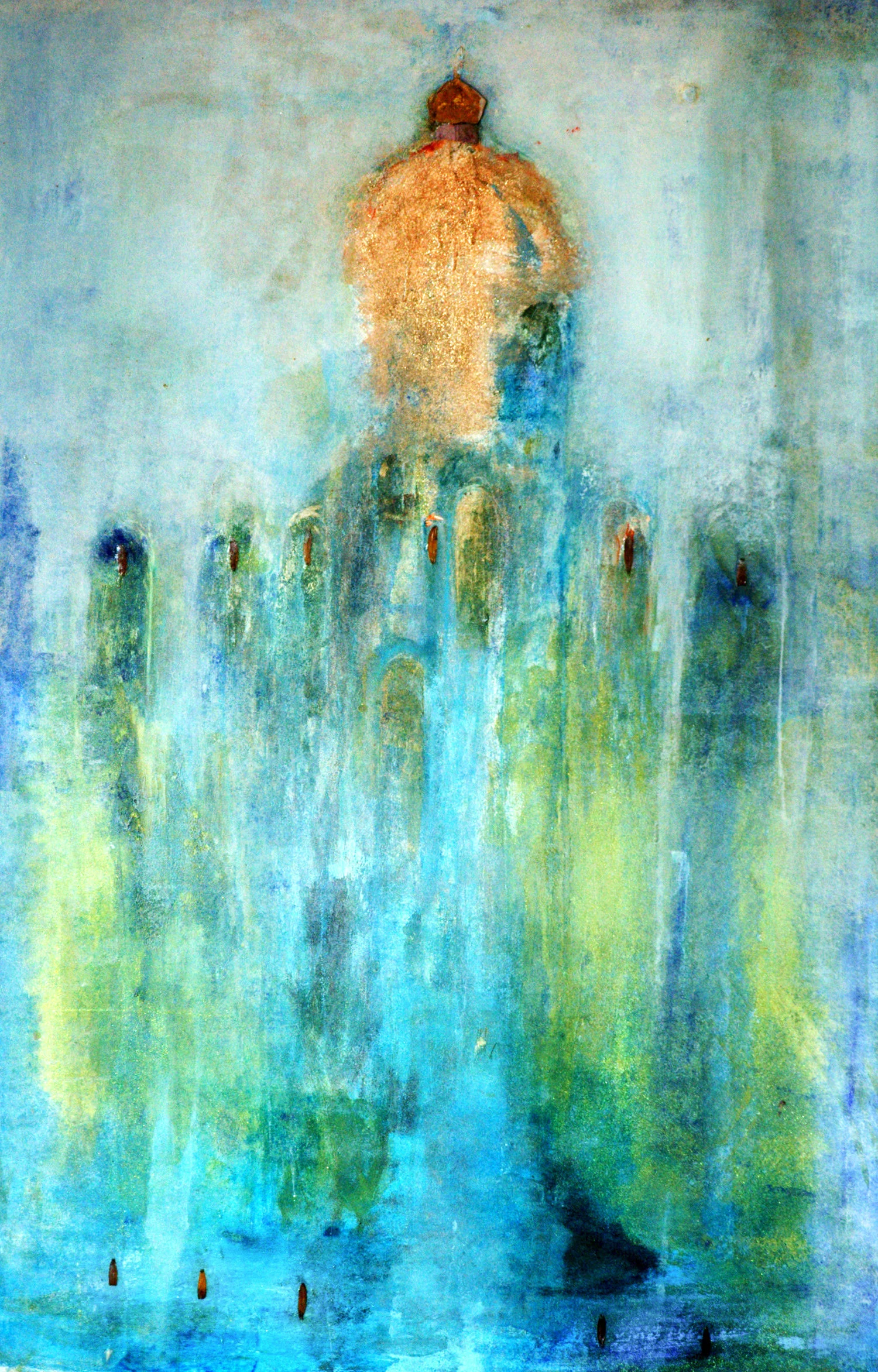 DOME AND LIGHT, 2014 
Oil and gold dust on canvas, cm 130x83 
Private collection, Austria