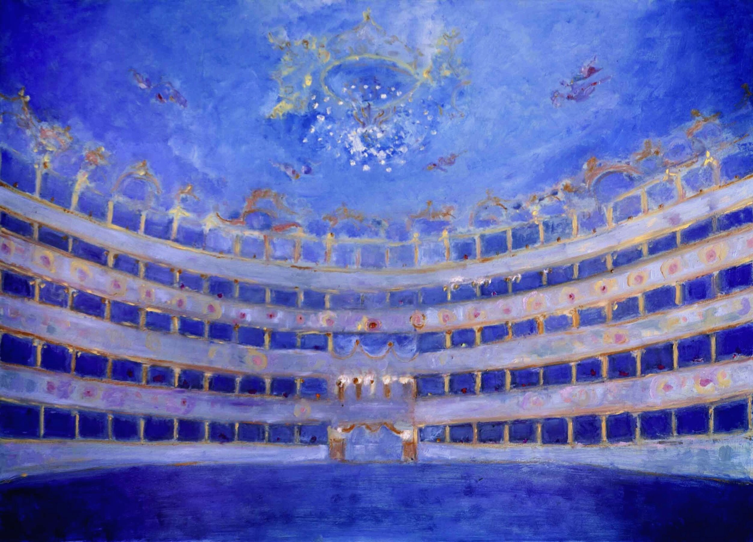 THE BLUE THEATRE, Oil on panel, 2020, cm 83x113, Private collection, England