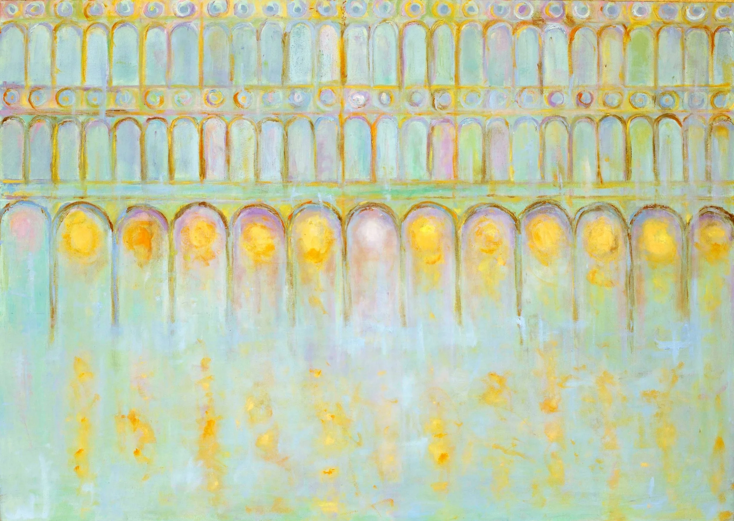 PROCURATIE 1425, Oil and metal on linen, cm 85x119, 2025, private collection, Italy