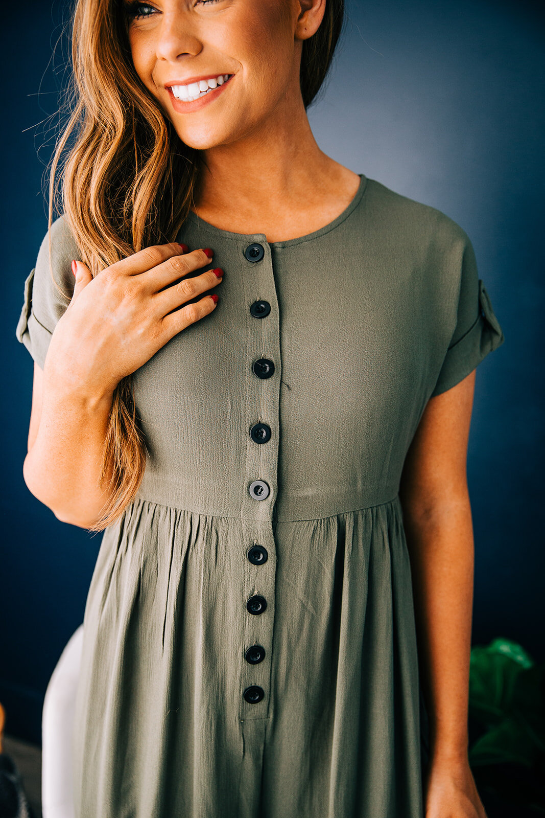  button up baby doll top short sleeve grey fashion top available online at copper lane commercial photography by bella alder photography product photos new inventory at station studio in logan utah online clothing fashion boutique selling women’s clo