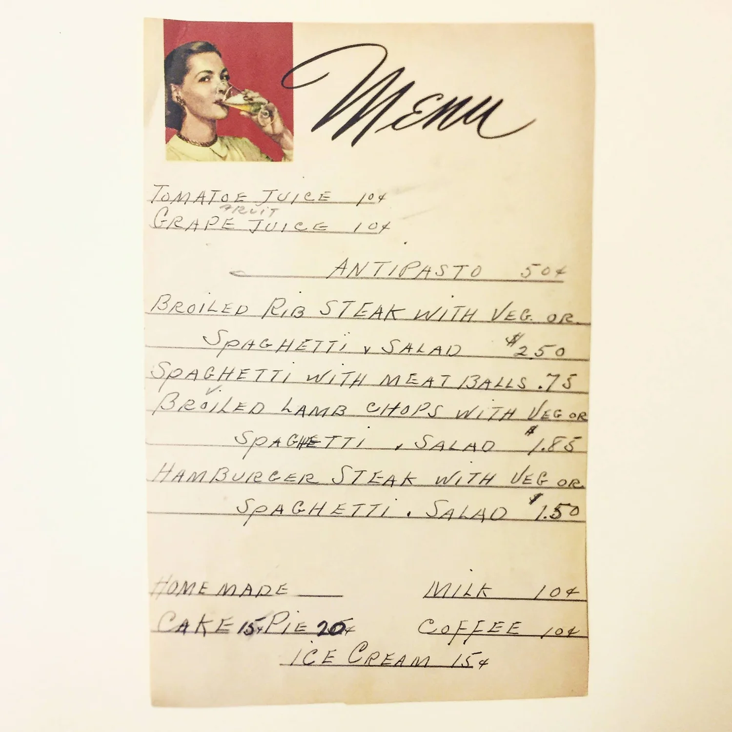An original Walpack Inn menu