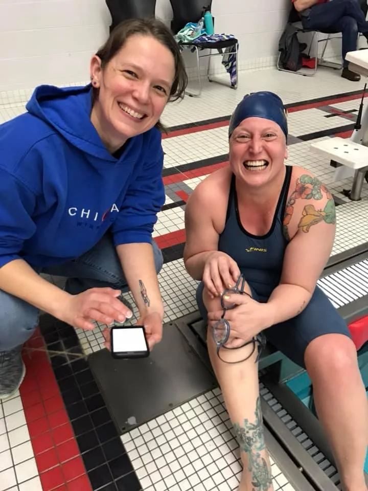 We also love to swim in the Big Shoulders Open Water swim and other open water swims. Some of us swim weekly in Lake Michigan in warmer months.