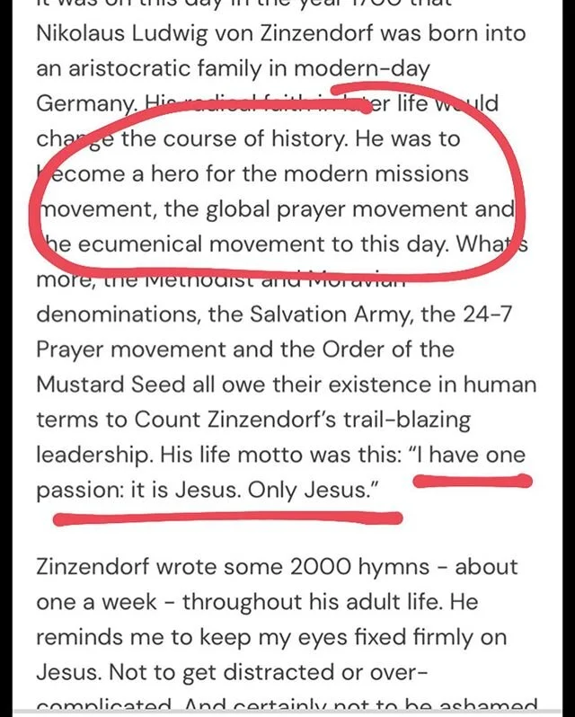 Happy birthday Zinzendorf! Reflecting today on how you and your legacy is God&rsquo;s gift to us. #oms #lectio365