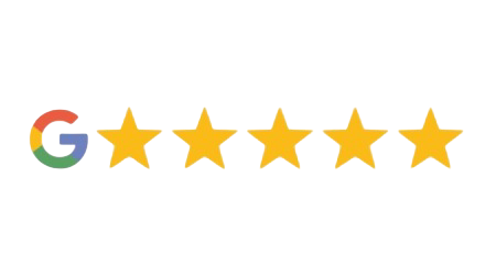 Google logo followed by five gold stars indicating a five-star rating.