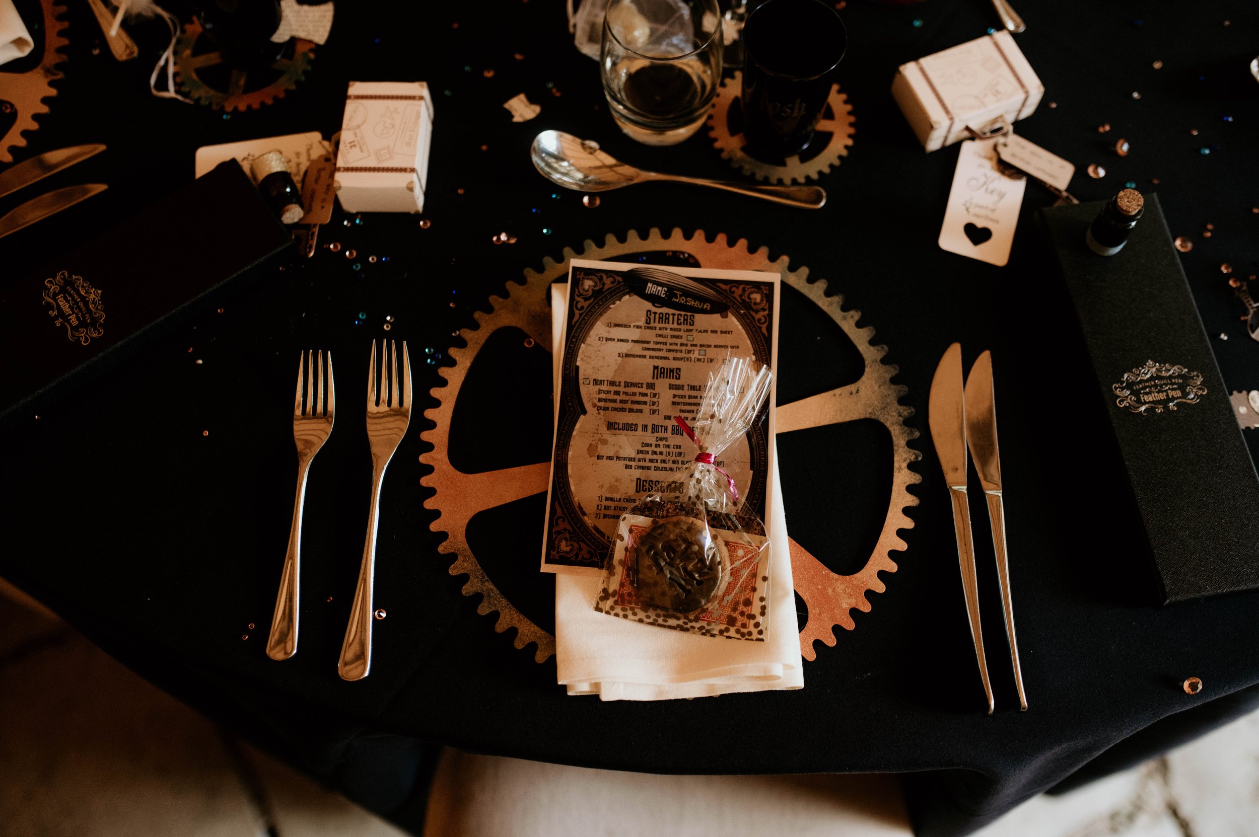 Legend Bridal Gothic Steampunk Wedding Reception Place setting.jpg