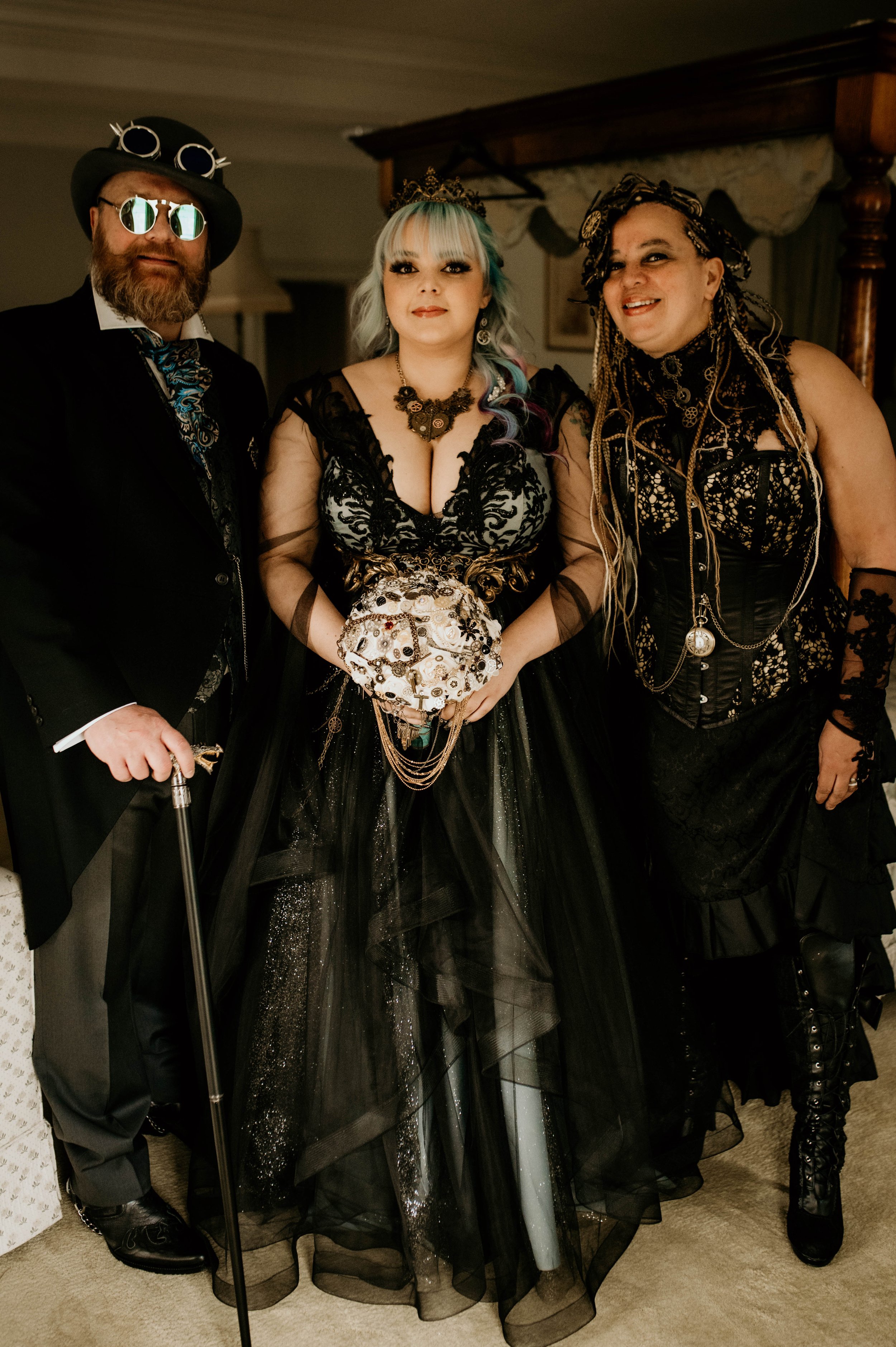 Legend Bridal Gothic Steampunk Wedding Getting ready bride parents.jpg