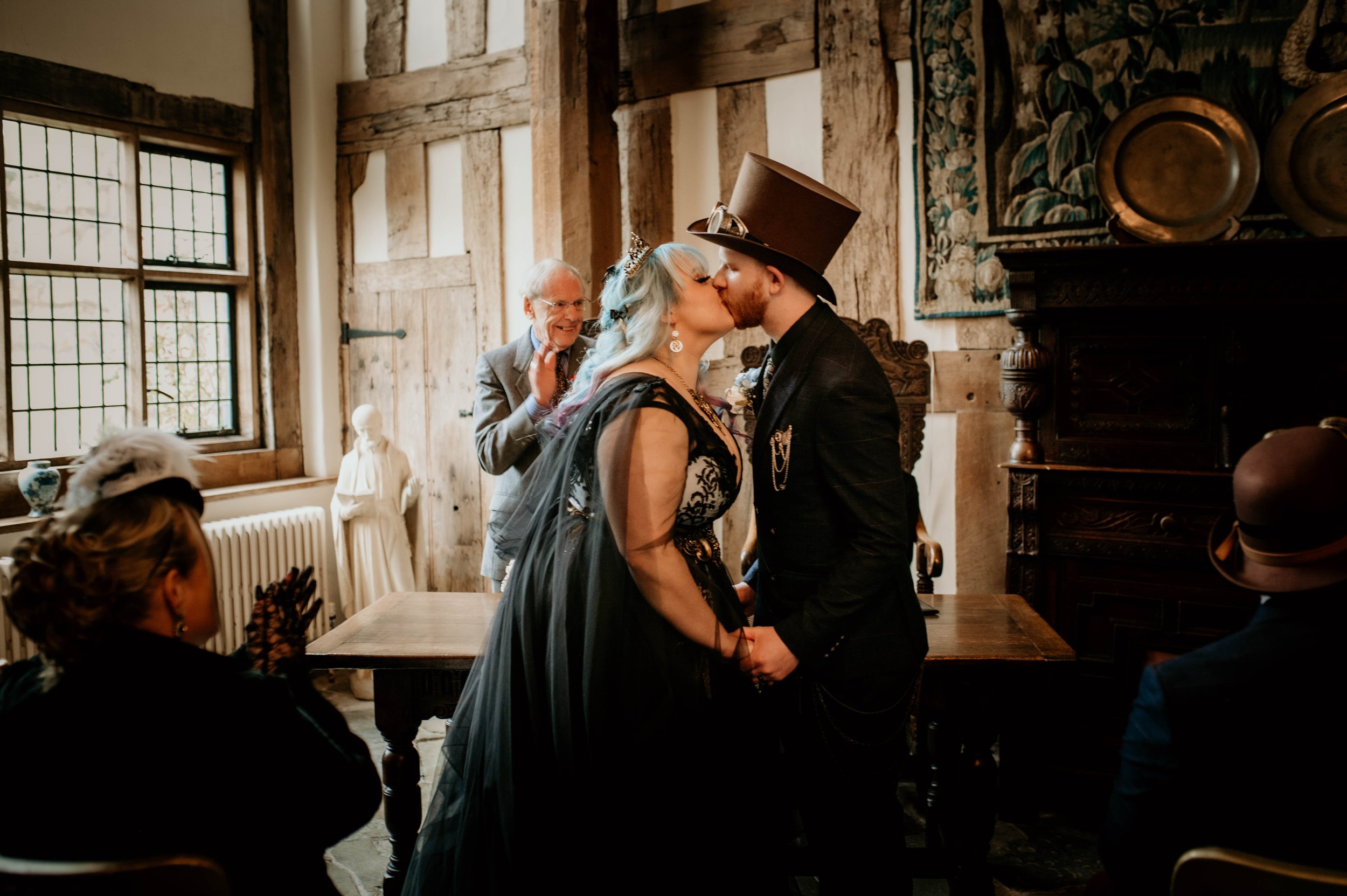 Legend Bridal Gothic Steampunk Wedding Ceremony first kiss.jpg