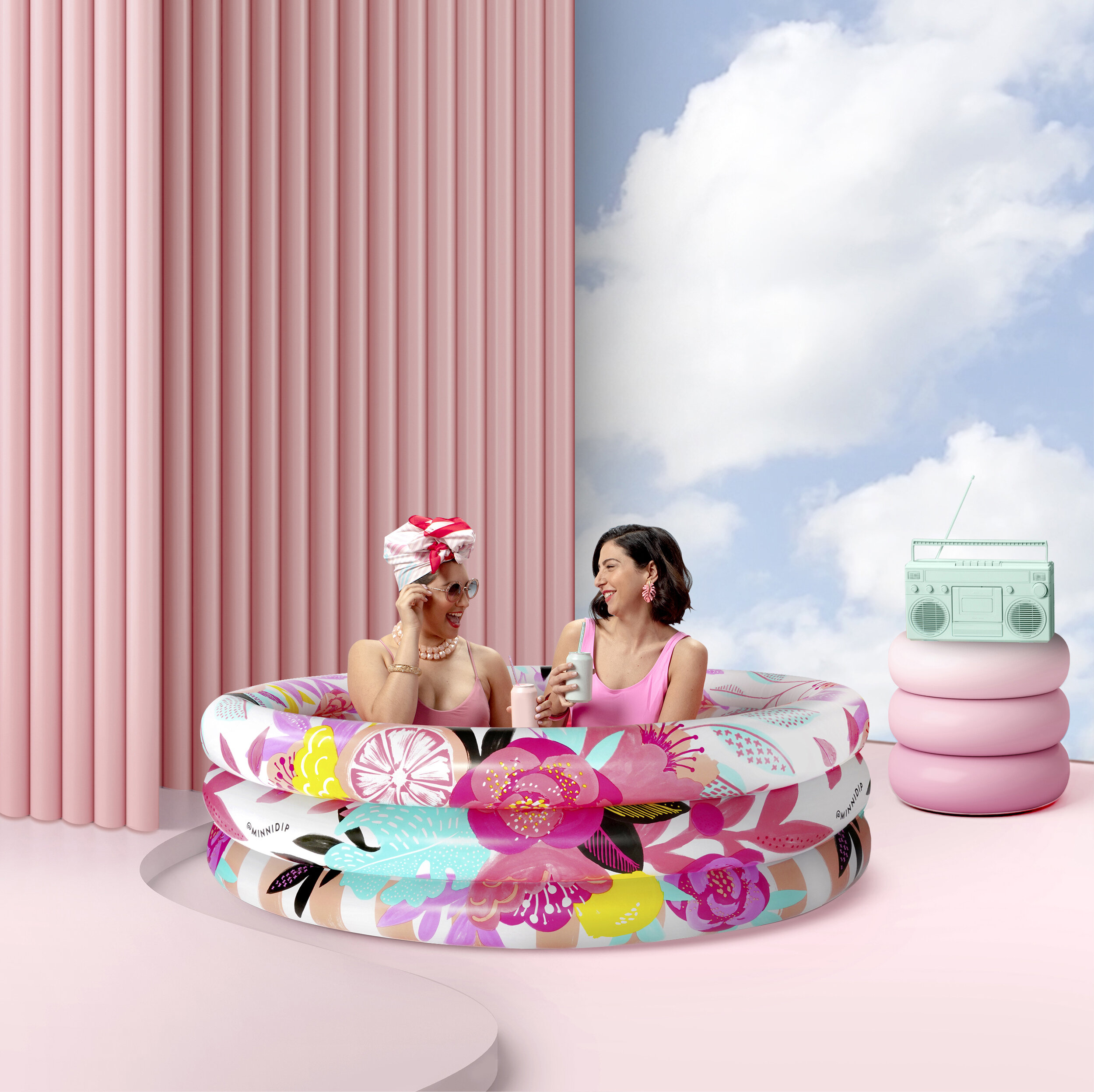 the STOP AND SMELL THE ROSÉ luxe inflatable pool — MINNIDIP LUXE INFLATABLE  POOLS BY LA VACA