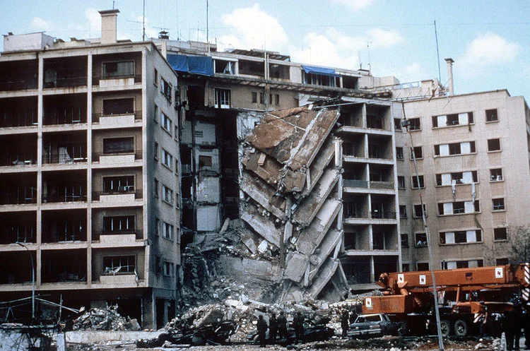 A view of the damage to the U.S. Embassy after the bombing. PHOTOGRAPH BY US ARMY , PUBLIC DOMAIN