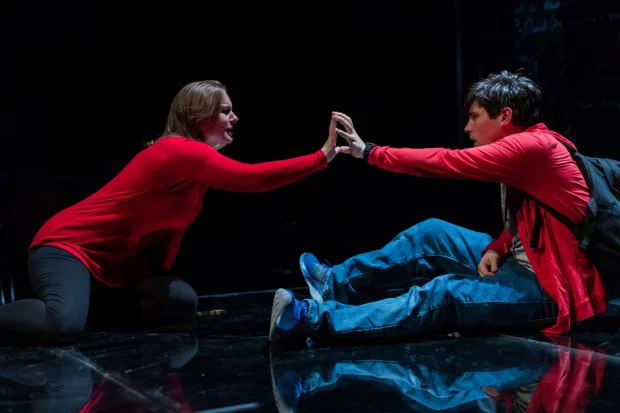 Laura Latreille and Eliott Purcell in SpeakEasy Stage Company's production of The Curious Incident of the Dog in the Night-Time, directed by Paul Daigneault. (© Nile Hawver/Nile Scott Shots)