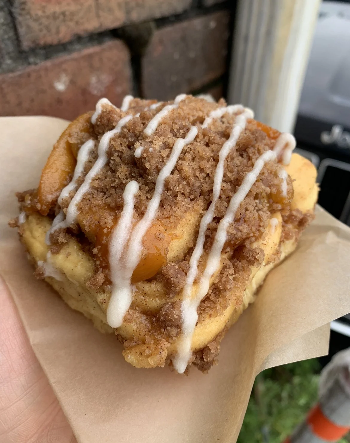 Peach Cobbler Cinnamon Bun!