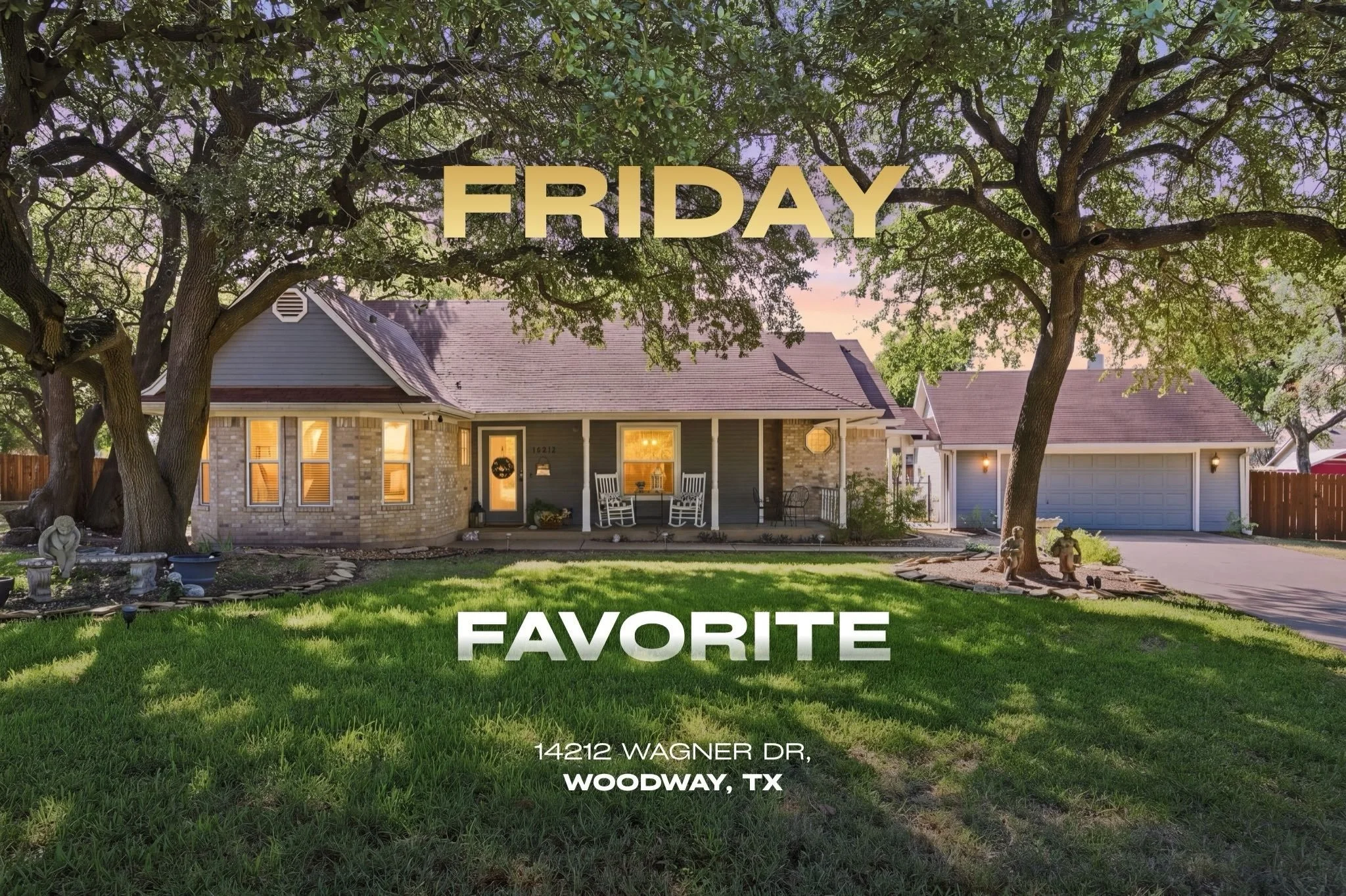 🏡 Friday Favorite 🏡

This week&rsquo;s favorite showcases our Plus Package in action, now upgraded with AI video. 🎥✨

For this South Bosque / Midway ISD listing, we captured the property&rsquo;s mature oaks, expansive 0.4 acre lot, and warm interi