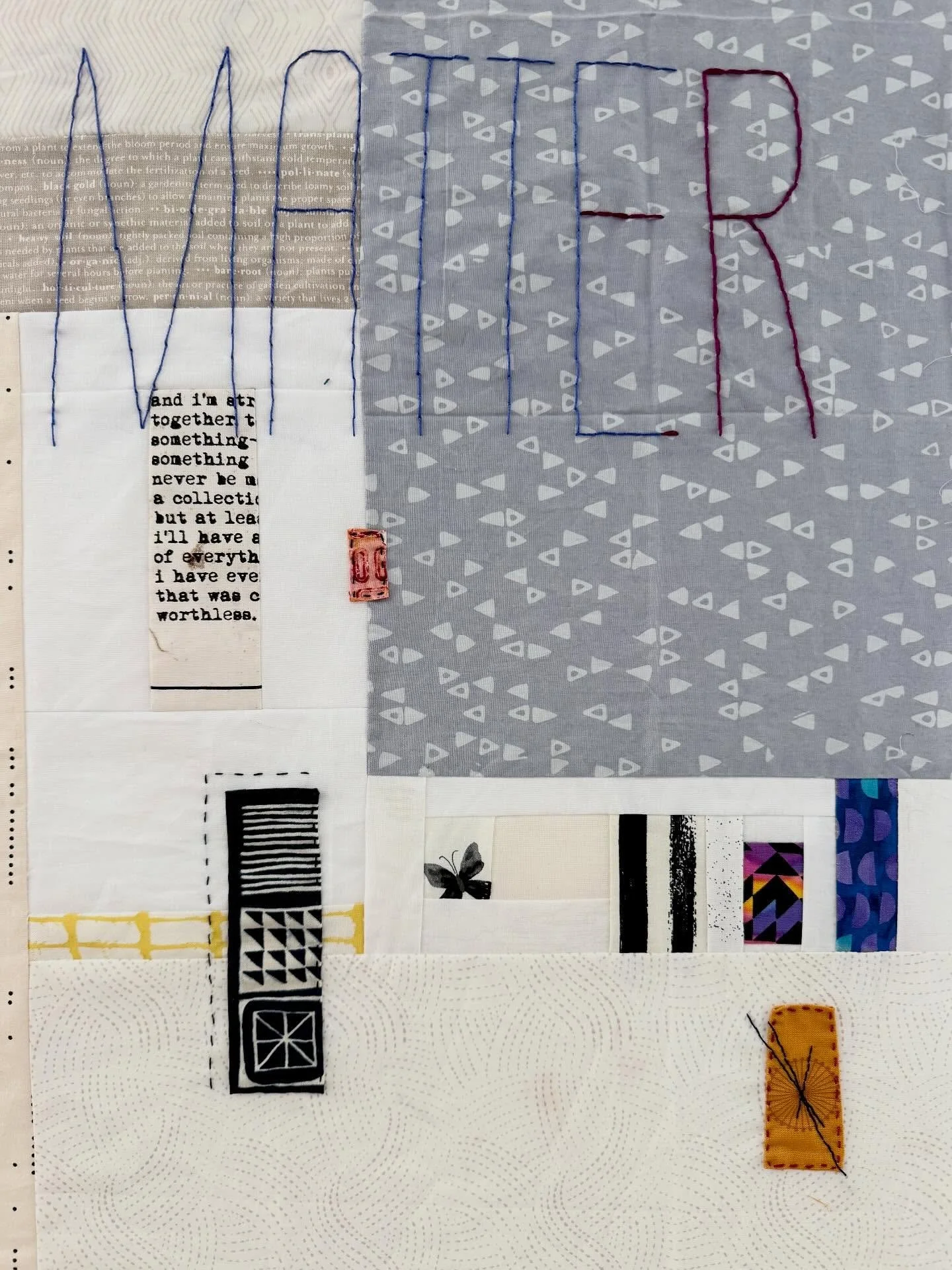 Sneaky peeks 

I&rsquo;m transcribing a journal entry, converting it from a voice note into a quilt. Recorded December 5, 2025

#handstitching #handstitched #embroidery #journal #journaling #journalquilt #diary #diaryquilt