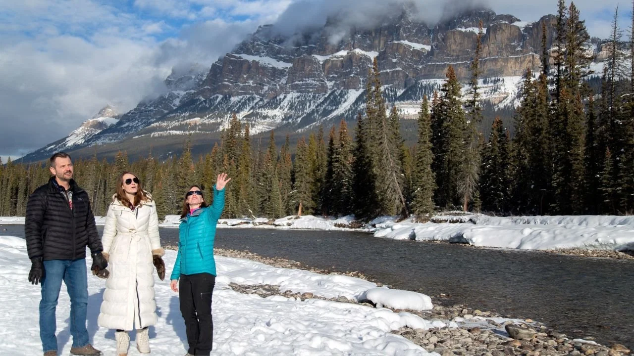 First snowfall on Banff mountain peaks in late October.