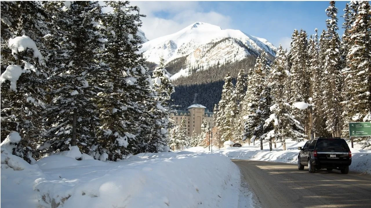 A snowy winter day in Lake Louise. 