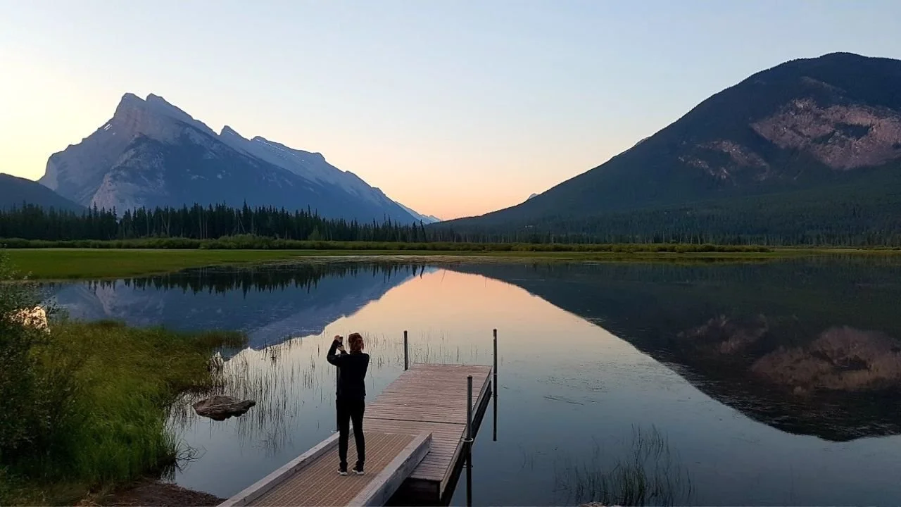 Vermillion Lakes in Banff during the twilight hour.