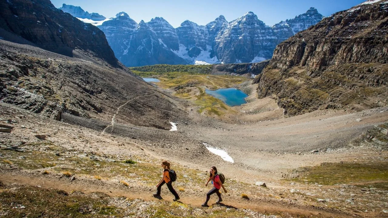 Hikers crossing the Sentinel Pass in Banff National Park.