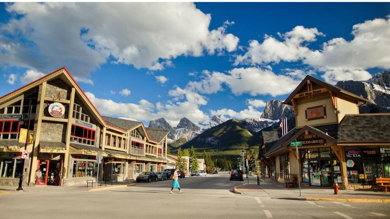 Canmore town near Banff offering quiet stays with beautiful landscapes.