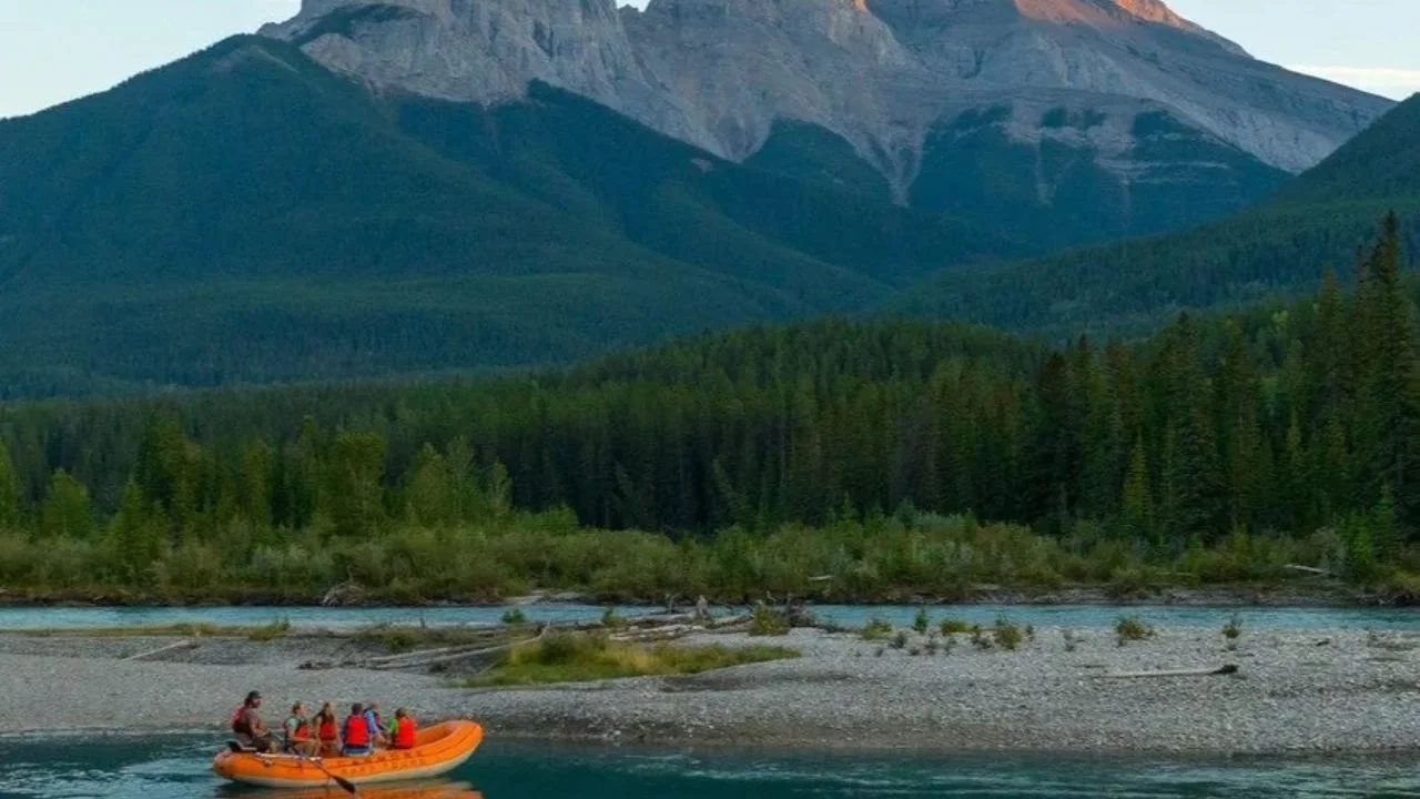 Private guided Townie Float with Canmore Raft Tours along the Bow River in the Canadian Rockies