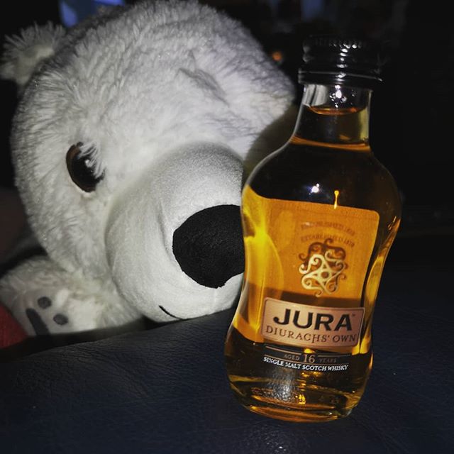 #diurachsown with Vish. A delicious lightly peated and oaky single malt scotch from @jurawhisky #scotch #singlemalt #whisky #whiskey #peaty #oaky #polarbear #polarbearwantswhisky