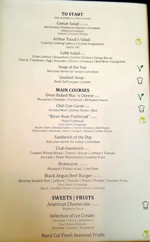 Lunch menu at Arthur's