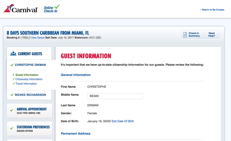 my carnival cruise manage my booking