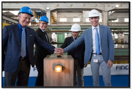 Windstar Cruises’ Vice President of Expansion Projects John Gunner and Vice President of Fleet Operations Christopher Prelog, with Fincantieri’s Shipyard Director Salvatore Savarese and Vice President of Ship Repair and Conversions Andrew Toso in Palermo, Italy. (left to right)
